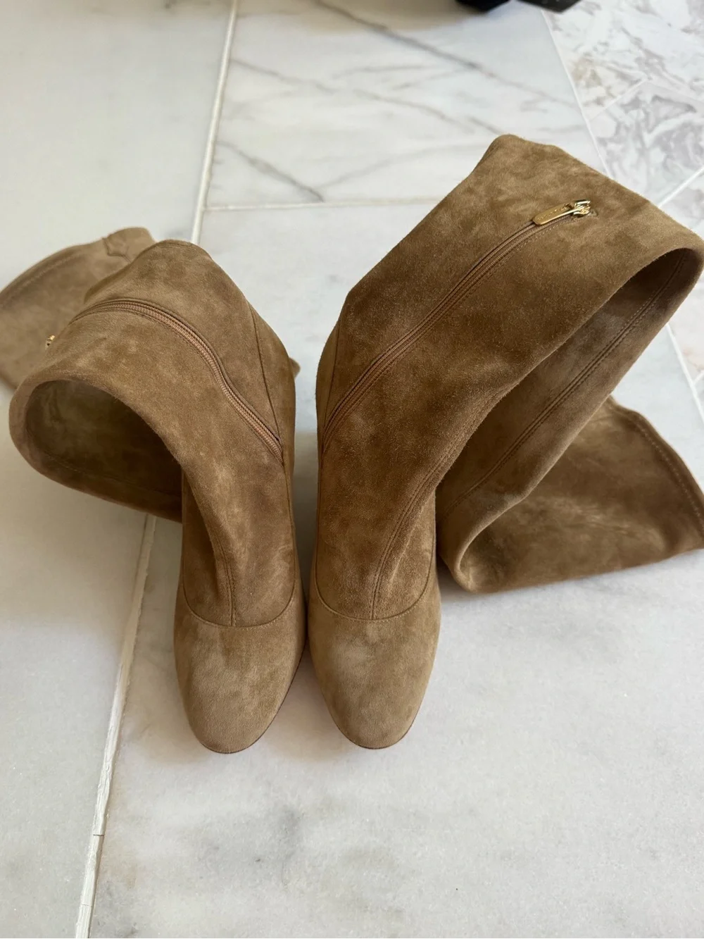 Sergio Rossi Over-the-Knee Suede Block Heel Boots - Taupe
